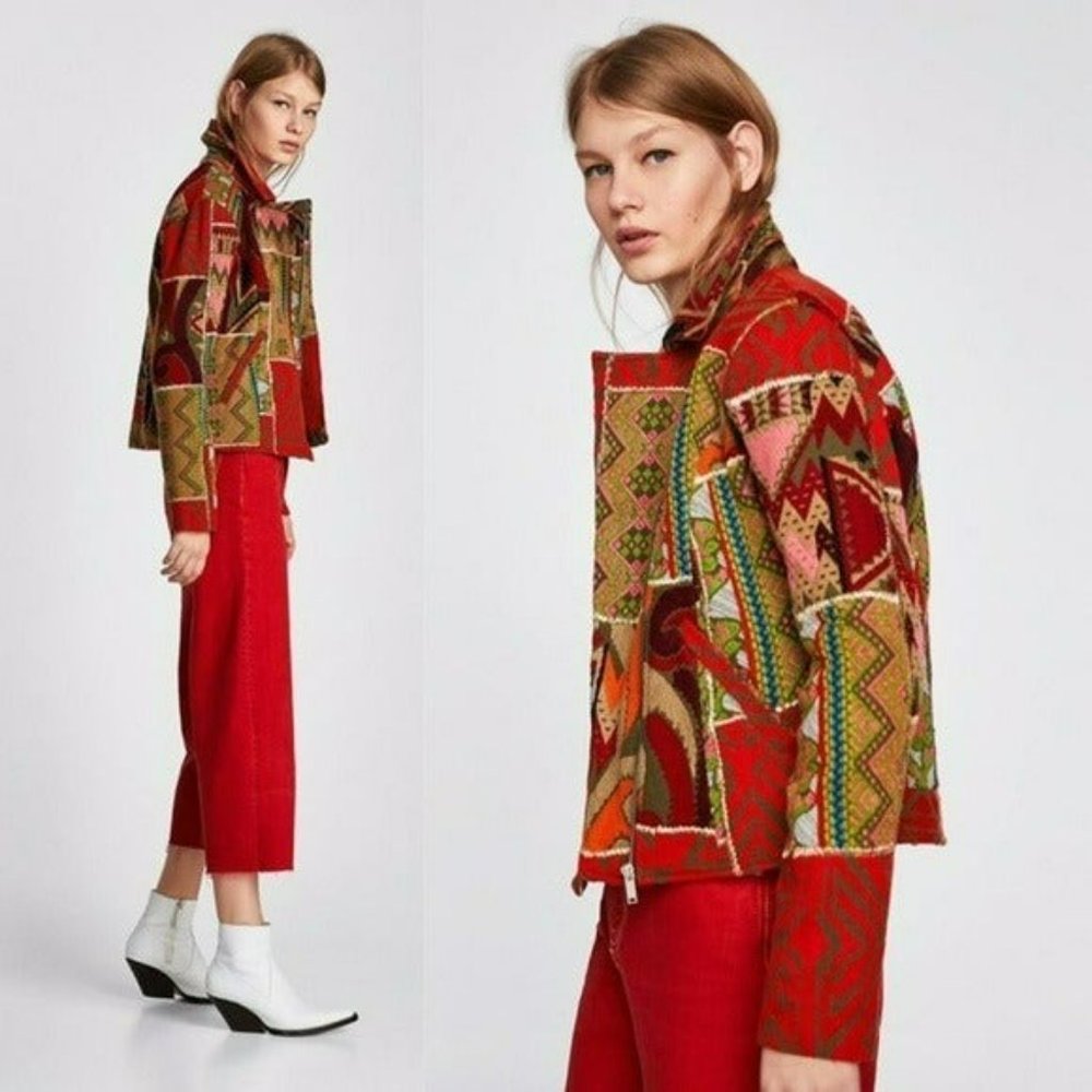 Zara Patchwork Embroidered Moto Jacket - image 3